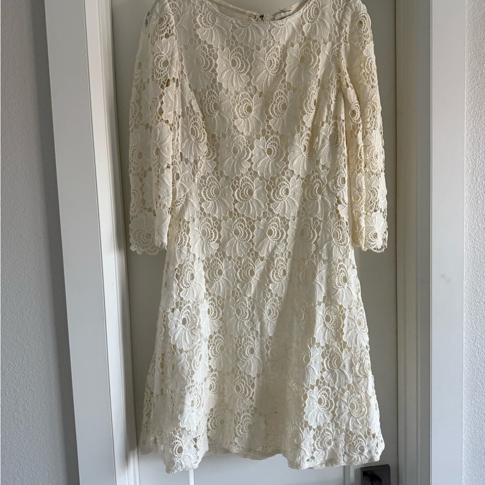 Reiss Cream Floral Lace Long Sleeve Dress